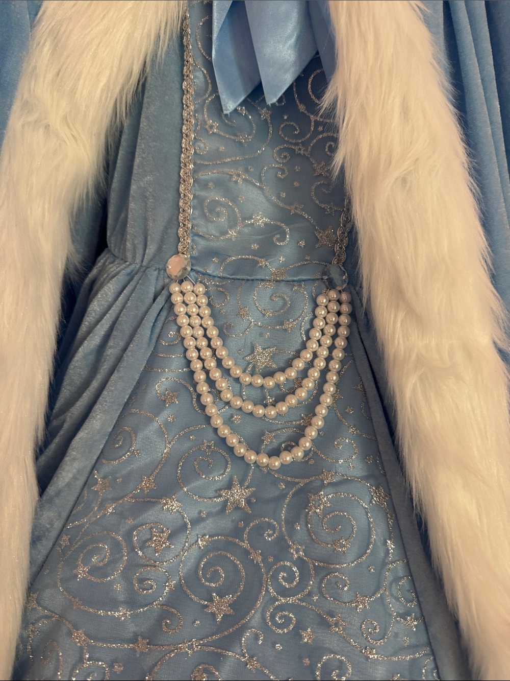 Frozen Inspired Blue Velvet Faux Fur Trim Princess Cape with Pearled Accent - Picture 2 of 9